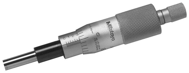 150-208 - 0 Inch - 1 Inch, 0.001 Inch, Mechanical Micrometer Head, 3/8 Inch Diameter Plain Stem, Flat Carbide Tipped Spindle Face
