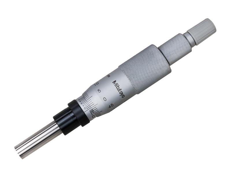 153-202 - 0-25mm, 0.01mm (0.001mm with Vernier), Mechanical Micrometer Head, 12mm Diameter Plain Stem, Flat Carbide Tipped Spindle Face, Non-Rotating Spindle, Ratchet Stop
