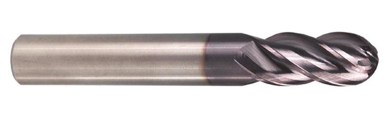 17918700A - 3/16 Inch Diameter, 3/8 Inch LOC, 2 Inch OAL Carbide ALtima® Coated TuffCut® XR 4-Flute Variable Helix Ball Nose End Mill