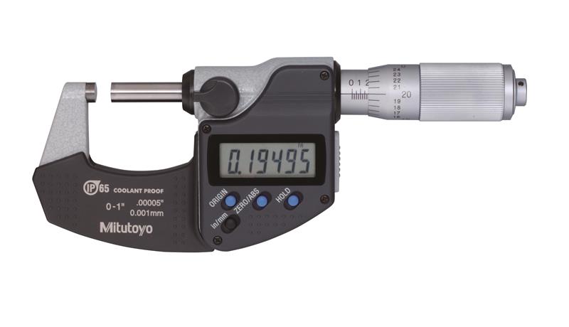 293-335-30 - 0-1 Inch/0-25.4mm, .00005 Inch/0.001mm IP65 Digimatic Outside Micrometer, With SPC Data Output, Friction Thimble