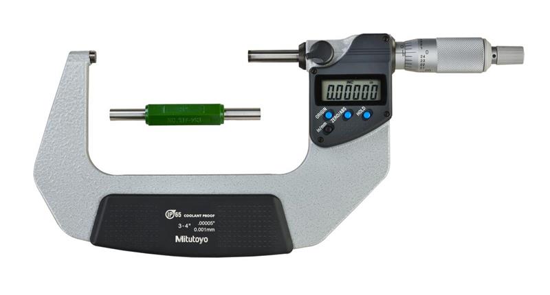 293-343-30 - 3 to 4 Inch Range, 0.0001 Inch Resolution, Standard Throat, IP65 Electronic Outside Micrometer