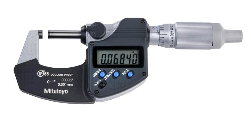293-344-30 - 0 to 1 Inch Range, 0.0001 Inch Resolution, Standard Throat, IP65 Electronic Outside Micrometer