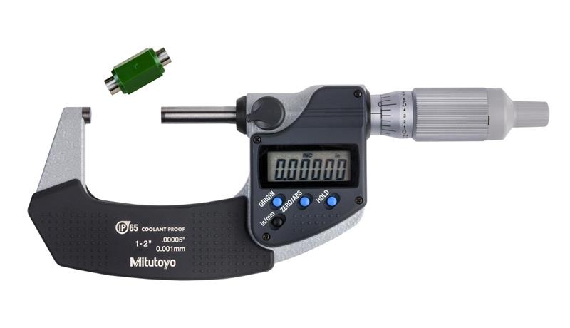 293-345-30 - 1 to 2 Inch Range, 0.0001 Inch Resolution, Standard Throat, IP65 Electronic Outside Micrometer