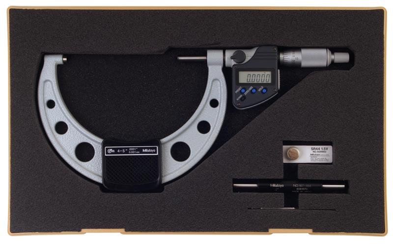 293-350-30 - 4 to 5 Inch Range, 0.0001 Inch Resolution, Standard Throat, IP65 Electronic Outside Micrometer