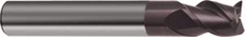 3086-3.170 - 1/8 Inch Diameter Endmill, 1/8 Shank, 3 flutes, 1/4 Length of Cut, Carbide, FIREX Coated, HA Shank, 1-1/2 Overall Length, 45° Helix Angle, 0.002 chamfer