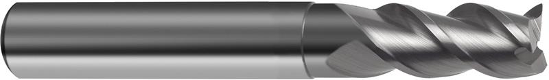 3203-5.000 - 5mm Diameter Endmill, 5mm shank, 3 flutes, 10mm Length of Cut, Carbide, HA Shank, 50mm Overal Length, 45° Helix Angle, 0.05 chamfer (mm)