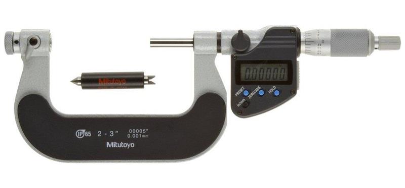 326-353-30 - 2 Inch - 3 Inch, 0.00005 Inch, IP65 Digimatic Screw Thread Micrometer, With SPC Data Output, Ratchet Stop, With Standard, Optional Anvils Available