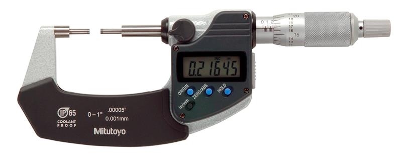 331-351-30 - 0-1 Inch, 0.00005 Inch, Digimatic Spline Micrometer, 3mm Diameter Spline, Carbide Steel Tip, With SPC Data Output, Ratchet Stop
