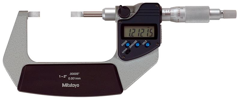 422-331-30 - 1-2 Inch, 0.00005 Inch, Digimatic Blade Micrometer, .75mm Blade Thickness, Non-Rotating Spindle, With SPC Data Output, Ratchet Stop