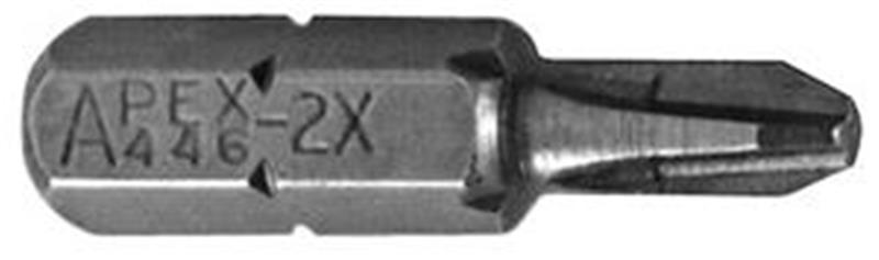 446-2X - #2 Hex Insert Bit, 1 Inch Overall Length, 1/4 Inch Phillips