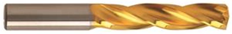609-6.35 - 1/4 Inch Diameter, 5xD Drill, 3 flutes, Carbide, TiN Coated, Straight Shank, 150° Point, Right Hand Cut