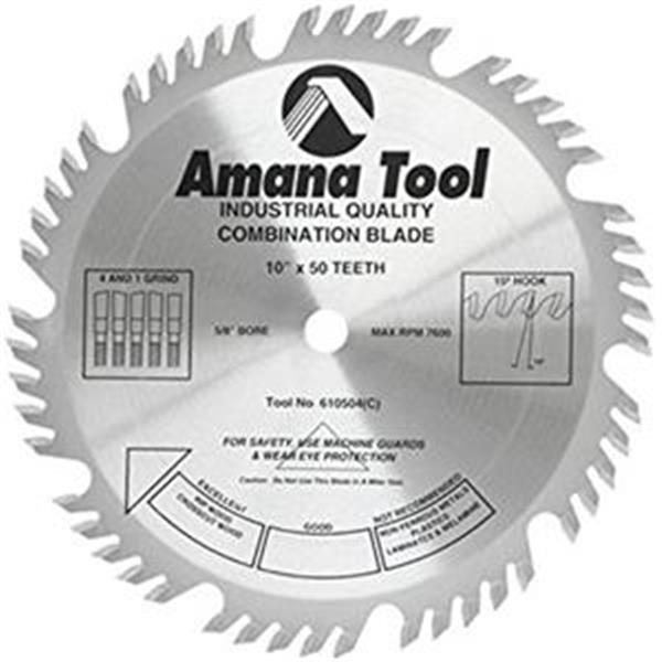 610504 - 10 Inch Carbide Tipped 50T 4+1, 15°, 5/8 Inch Bore, Combination Ripping & Crosscut Saw Blade