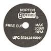 66243510641 - 2-1/2 x 1/16 x 3/8 Inch Gemini Right Cut Small Diameter Cut-Off Wheel 36 Grit Aluminum Oxide Type 01/41