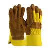 85-7513P - MENS Economy Grade Shoulder Split Cowhide Leather Palm Glove with Hi-Vis Fabric Back - Rubberized Safety Cuff