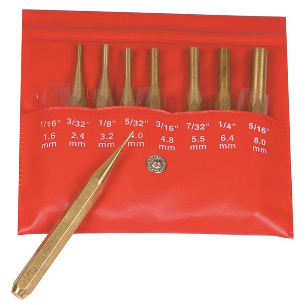 985-120 - 4 Inch Drive Pin Punch Set, Brass, 8 pieces (1/16, 3/32, 1/8, 5/32, 3/16, 7/32, 1/4, 5/16)