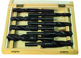AK81-008 - 9/16 - 1 Inch by 16ths HSS 8-Piece 1/2 Inch Reduced Shank Silver & Deming Drill Set with Wooden Case
