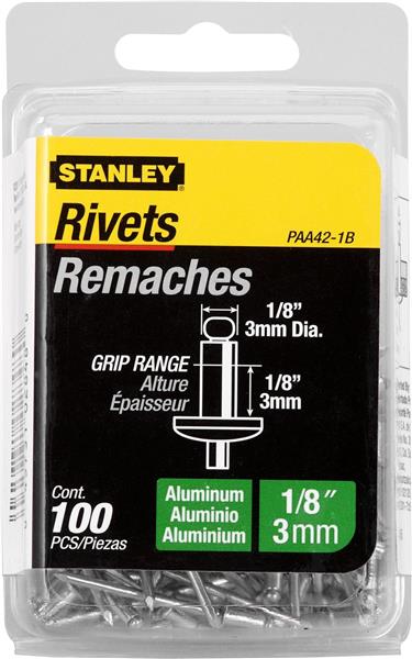 PAA42-1B - Aluminum Rivets 1/8 Inch x 1/8 Inch – 100 Pack - STANLEY®