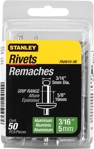 PAA610-5B - Aluminum Rivets 3/16 Inch x 5/8 Inch – 50 Pack - STANLEY®
