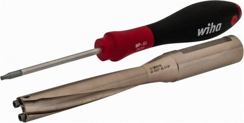 SMDH049L - 0.4921 to 0.5114 Inch Drill Diameter, 2-29/32 Inch Drill Depth, 5/8 Inch Diameter, Weldon Flat Shank, Through Coolant, Replaceable Tip Drill
