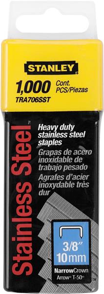 TRA706SST - Heavy-Duty Stainless Steel Narrow Crown Staples 3/8 Inch – 1,000 Pack - STANLEY®