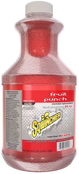 Sqwincher 030325-FP Sports Drink Mix, 64 oz Bottle, Liquid, 5 gal, Fruit Punch