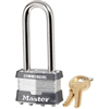 Master Lock 1KALJ 2440 Laminated Extended Shackle Keyed Padlock, Alike Key, 5/16 in Shackle, Silver, Steel Body