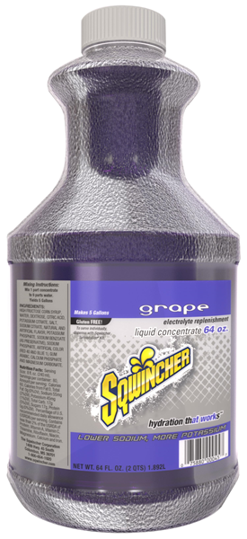 Sqwincher 030322-GR Sports Drink Mix, 64 oz Bottle, Liquid, 5 gal, Grape