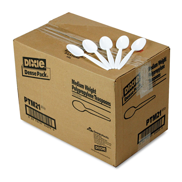 Dixie Plastic Cutlery, Mediumweight Teaspoons, White, 1000/Carton