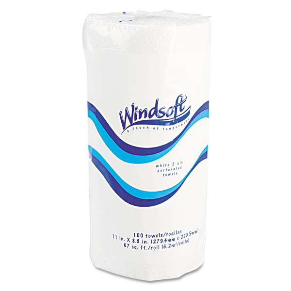 Windsoft? Perforated Paper Towel Rolls, 11" x 8 4/5", White, 100/Roll, 30 Rolls/Carton